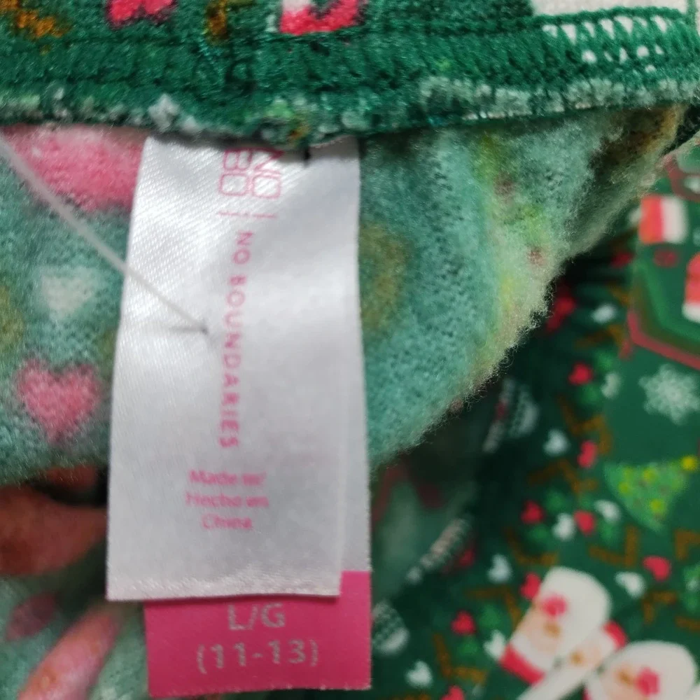 Green‎ Santa Mittens Ugly Christmas Pajama Pants Girls  L 11-13 Lounge Comfort